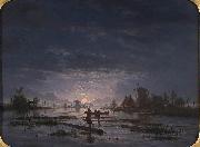 Jacob Abels An Extensive River Scene with Fishermen at Night Germany oil painting artist